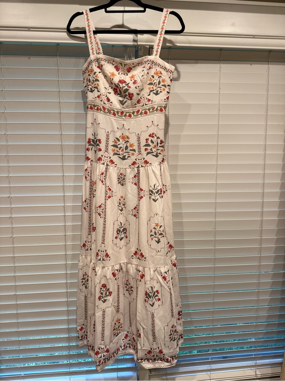 White Floral Embroidered Tiered Sundress